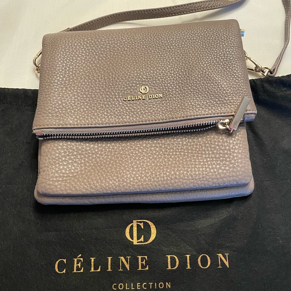 Celine Dion Collection taupe leather crossbody bag
